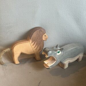Ostheimer Lion and Hippo Waldorf inspired wooden toys
